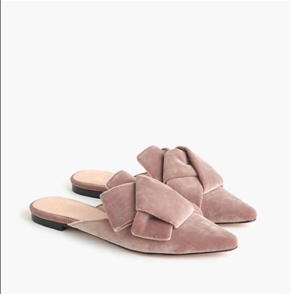 Jcrew pointed velvet bow flats